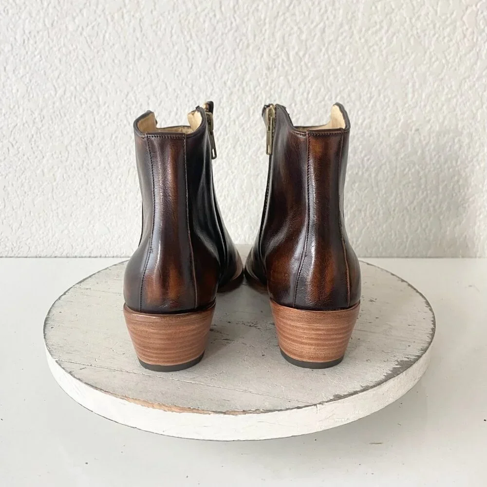 Womens Western Cowboy Ankle Boots 7.5 Brown Cowgirl Short Ankle Boot Pointed Toe